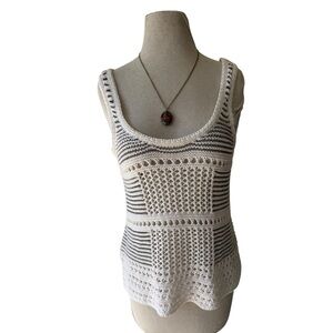 Topshop White Metallic Crochet  Tank Top Sz 4 Boho Beach EUC